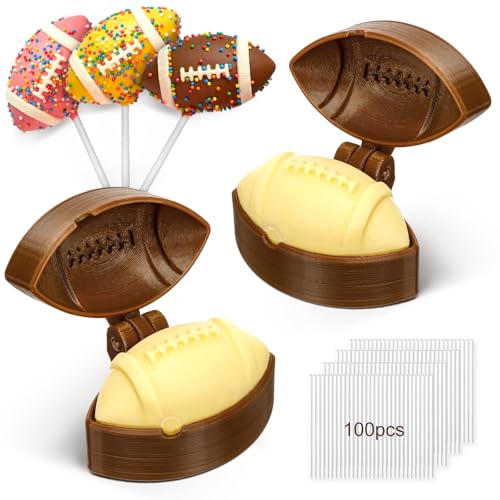 Yiyiring 2 Pcs Football Cake Pop Mold with 100 Pcs Sticks Football Mold for Sports Ball Theme Cake Decoration Candy Cupcake Decorations Baking Tools Accessories for Home Baking Birthday Parties