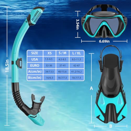 Set de equipo de snorkel para adultos – set de snorkel con tapa seca, máscara panorámica antivaho, aletas ajustables – kit de buceo de viaje con bolsa de almacenamiento miniatura 5