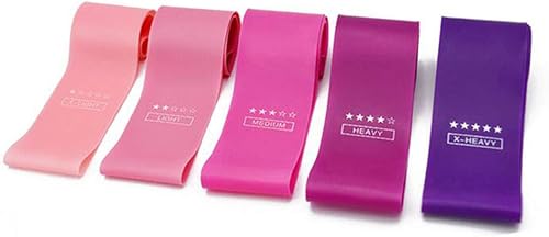 Miniatura 2 de Juego de 5 bandas de resistencia para yoga, color rosa, degradado, para yoga, ejercicio, gimnasio, deportes, bandas elásticas para fitness,