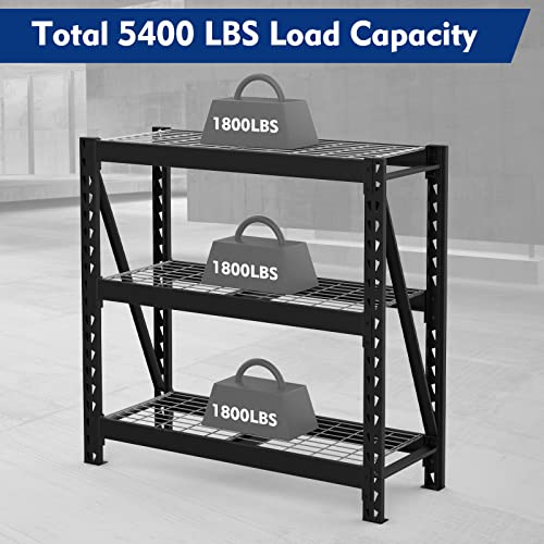 Image of WORKPRO 3-Tier Garage Shelving Unit, Heavy Duty 5400 LBS Load Capacity, Metal Storage Rack, 50 inchW x 18 inchD x 47 inchH Height Adjustable, Industrial Shelving for Garage, Warehouse, Shop