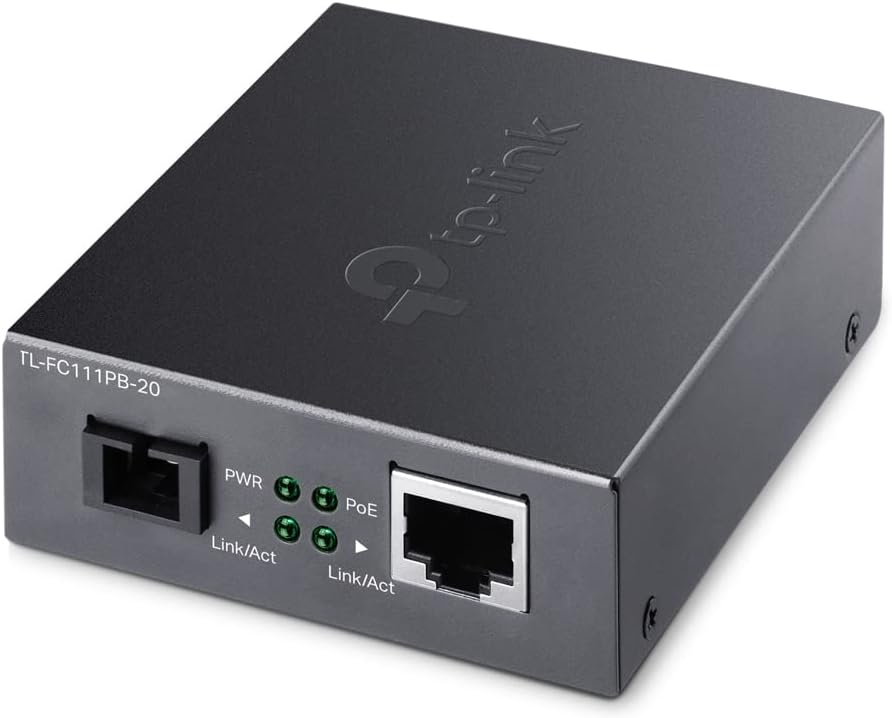 TP-Link TL-FC111PB-20 | 10/100 Mbps WDM SFP to RJ45 Fiber to Ethernet Media Converter with 1-Port PoE | 10/100 Mbps RJ45 Port to 100Base-FX Single-Mode Fiber | Extend Fiber Distance Up to 20 km