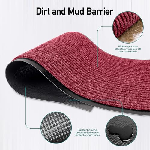 Image of MaxMat Extra Large Commercial Door Mat, Rubber Border Heavy Duty Door Mat, Waterproof, Low-Profile, Easy to Clean, Rubber Entry Mat. (Red, 3 x 10 Feet)