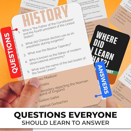 Image of QUOKKA Trivia Card Games for Adults with 500 Questions - History Board Games for Adults, Teens and Families - Trivia Cards with Answers - Fun Party Game for Family Game Night