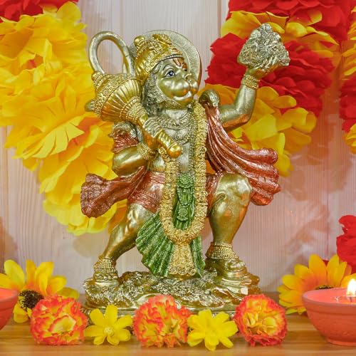 Estatua de Hanuman volador en acabado dorado antiguo miniatura 4