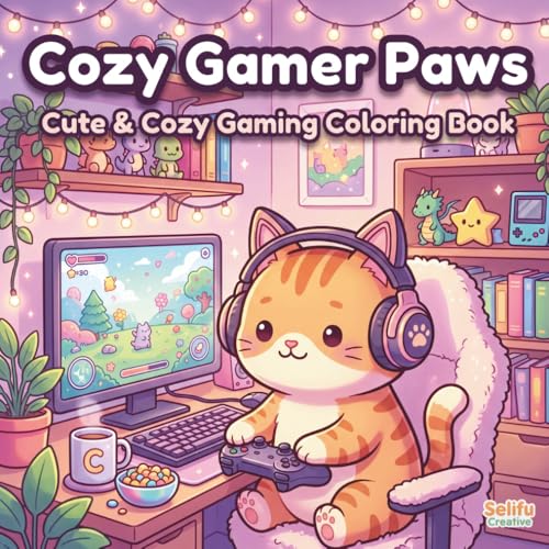 Kawaii Gamer Coloring Book: Cozy Gamer Paws | 40 PDF Printable Style Pages for Stress Relief and Lofi Aesthetic Lovers: Cute Animals Gaming, Retro ... Cozy Moments: Hygge Life Coloring Books) image 2