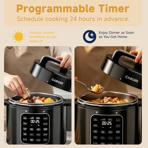 Image of CARORI 6 Qt Electric Pressure Cooker, 9-in-1 Multi-Cooker with 12 One-Touch Presets, IMD Touchscreen, Stainless Steel Inner Pot, 24H Delay Timer, 1000W Compact Pressure Cooker, Black