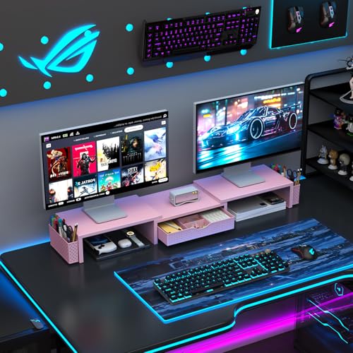 Image of gianotter Dual Monitor Stand Riser With Drawer and 2 Pen Holders