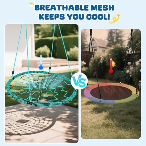 Image of Trekassy 750lbs 40 inch Spider Web Saucer Tree Swing for Kids Adults, Outdoor Net Swing with Steel Frame and 2 Hanging Straps-Green+Black (Patented)