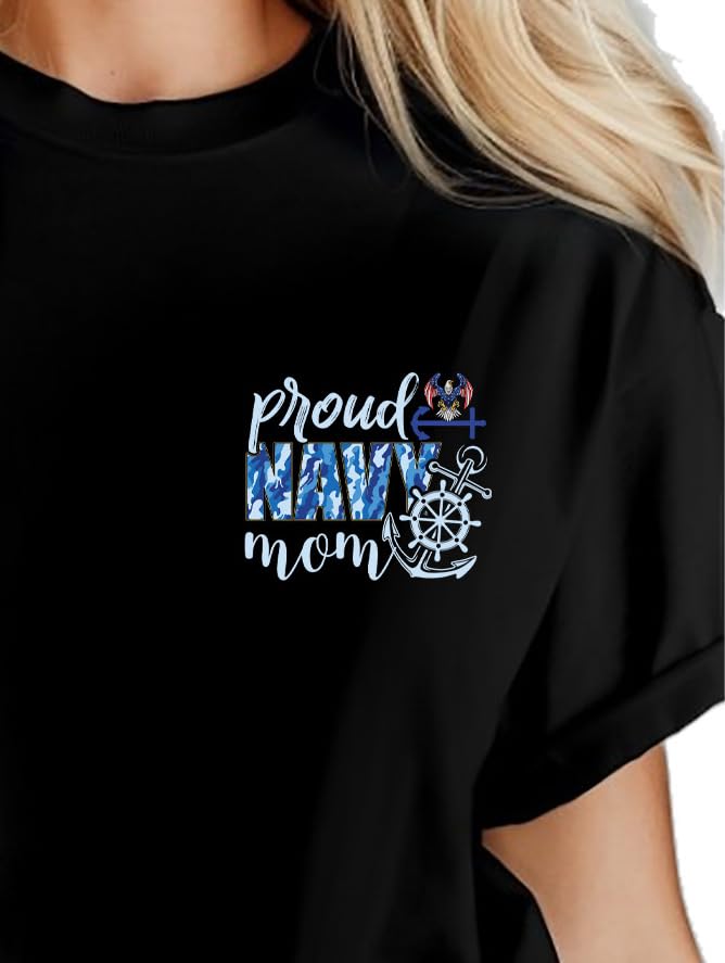 Custom Proud Navy Mom Dad Shirt, Personalized Military Mom Wife Sister Brother T-Shirt, USA Flag Back, Gift for Navy Families, Army Maatching Shirt2