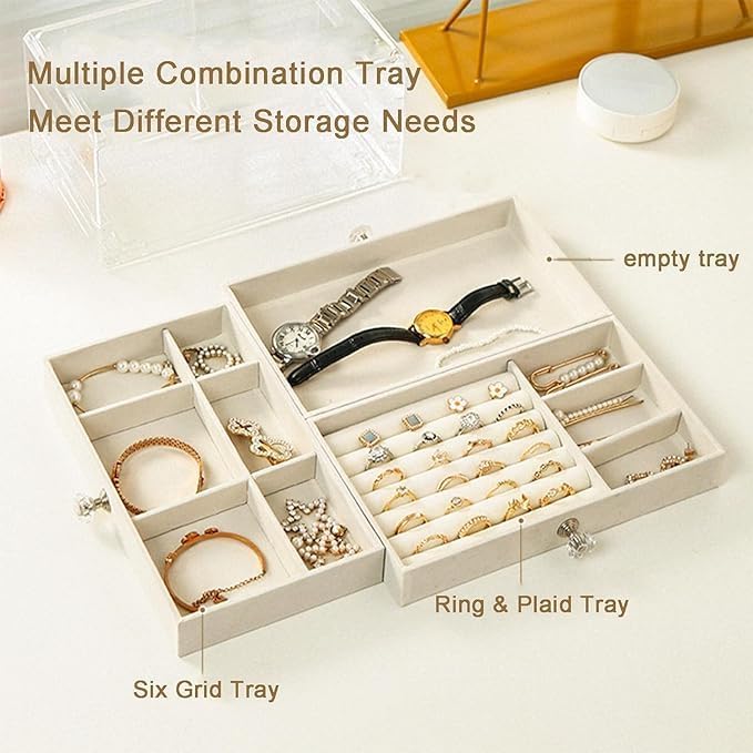 Image of Vlando 3 Layer Jewelry Storage Box 3 Drawers Transparent Clear Ring Necklace Piercing Earrings Bracelet Watch Jewellery Organiser Jewellery Box For Women Acrylic Container For Ring Necklace Organizer