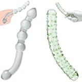 Premium Glass Double-Ended Dildo Set: 8.46-Inch Clear G-Spot Wand with Beads & 7.48-Inch Pleasure Wand with Pellets - Perfect for G-spot and Prostate Stimulation for Men, Women, and Couples