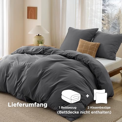 BEDSURE Bettwäsche 135x200 4teilig Anthrazit - 2 Bettbezüge 135x200 cm + 2 Kissenbezüge 80X80 cm, ÖKO-TEX Bettwäsche-Sets Grau Polyester Mikrofaser mit Reißverschluss