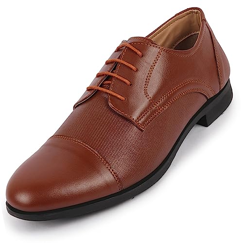 Image of FAUSTO Men's Formal Office Textured Cap Toe Genuine Leather Lace Up Shoes