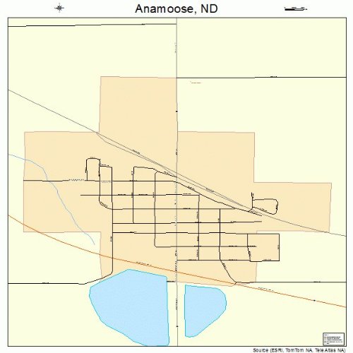 Large Street & Road Map of Anamoose, North Dakota ND Printed poster