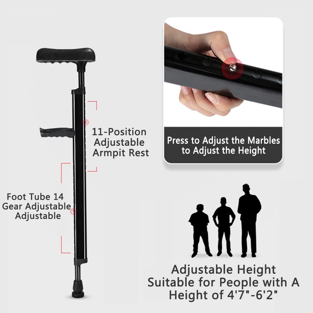 Ascelle, Altezza stampella 56"-33", Camminata per Donna Regolabile, Adatta per Altezze 4'7"-6'2"