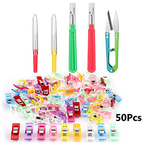 50 Pack Sewing Quilting Fabric Clips + 4PCS Seam Ripper Thread Remover Tool Kit with Scissor Nipper