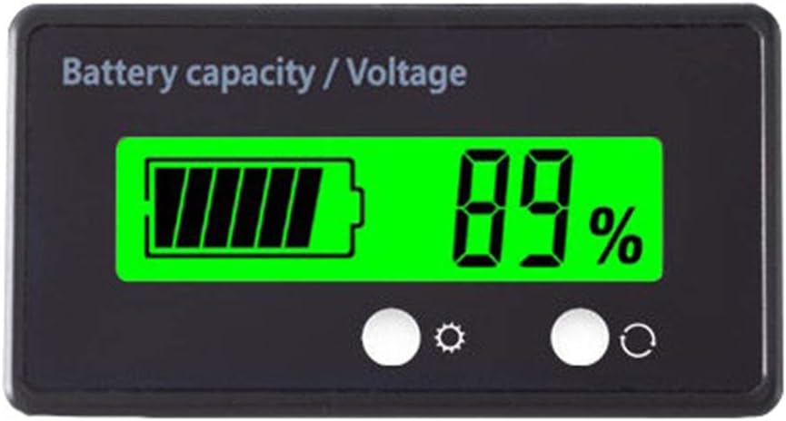 12V 24V 36V 48V Battery Capacity Indicator Golf Cart Voltage Meter with LCD Display Green Backlight, Waterproof Monitor Gauge Digital Voltmeter Testers for 3S-26S Lithium Battery&Lead-Acid Batteries