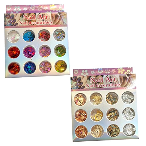 Kit 2X12un Decoração Unhas Glitter Flocado Variados Encapsul Cor:Kit 4