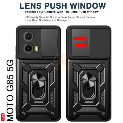 Image of Armor Bumper Back Cover Case for Motorola Moto G85 5G Rotating Camera Cover, Ring Holder & Kickstand | Heavy Duty & 360 Degree Protection Motorola Moto G85 5G Back Cover (Black)