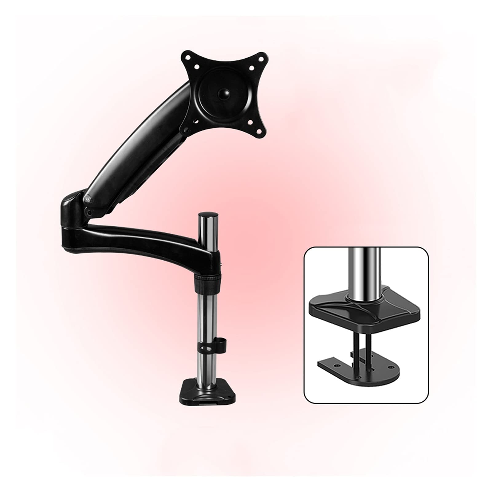 YNBSHGAA Single Monitor Stand Height Adjustable Monitor Stand Mount 15"-32" Monitor Desk Mount Stand with C-Clamp and Grommet Base,Holds Up to 16.5lbs,Black-B