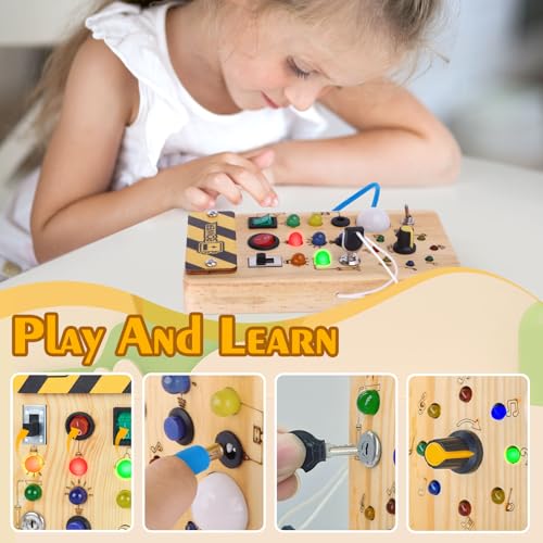 Hoarosall Montessori Wooden Busy Board with 8 LED Light switches, Sensory Toys Light Switch Travel Toys for 1+ Year Old Baby and Toddler - Image 5
