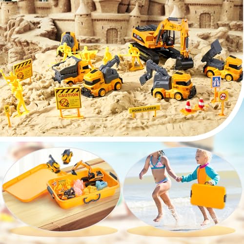 UPDOKIT Magic Sand Für Kinder, Spielsand für Sandkasten, Sand Baustelle mit 5 Baustellen Fahrzeuge und 35 Zubehörteilen,Sandspielzeug für Jungen ab 3 4 5 6 7 8 9 10
