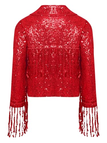 Kids Girls Sparkly Sequin Jacket Coat Fringed Long Sleeve Open Front Cardigan Disco Dance Tops Outerwear4