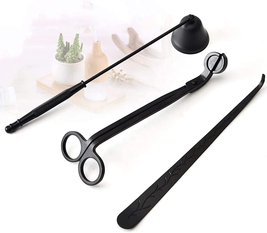 4 Pezzi Set di Accessori per Utensili per Candele, Trimmer per stoppino, mestolo per stoppino, spegnicandela e Vassoio portaoggetti per stoppino per Candela (Nero)