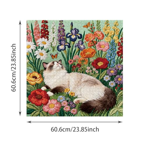 Puzzle for Adults 1024 Pieces,Flowers Floral Garden Cat Jigsaw Puzzle - image 2