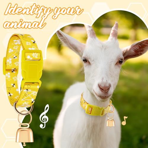 Image of Goat Collar with Bell, Sheep Grazing Copper Bells and Adjustable Nylon Collar Set Loud Bronze Bell for Summer Small Farm Animal Sheep Cow Dog Accessories Gift(Bee)