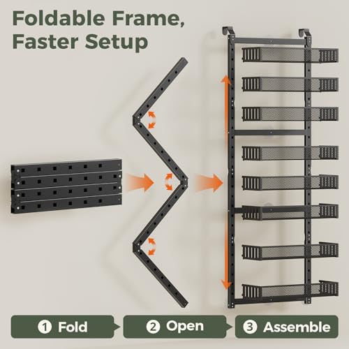 POKIPO 8-Tier Over the Door Pantry Organizer, 2 IN 1 Wall Mount or Hanging Spice Rack with Adjustable Raised Basket, Heavy Duty Back of Door Storage for Kitchen Bathroom Laundry Room - Image 6