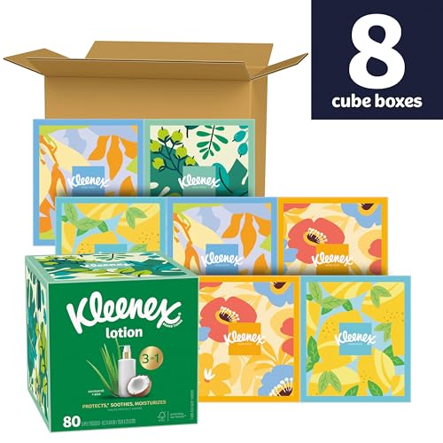 Image of Kleenex Lotion Facial Tissues with Coconut Oil,Cube Boxes,80 Tissues Per Box,3-Ply,(Pack of 16)