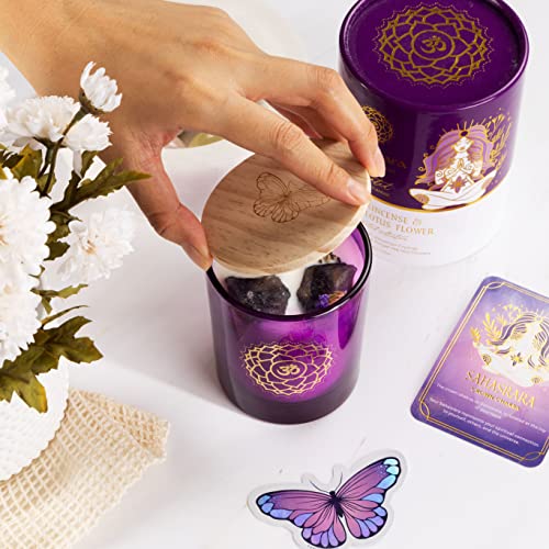 Suziejo - Aromatherapy Candle, Crown Chakra Candles, Frankincense & White Lotus Essential Oil, Scented Soy Candles, Amethyst Crystals Inside For Natural Healing, Stress Relief, Spiritual Decor #TOP4