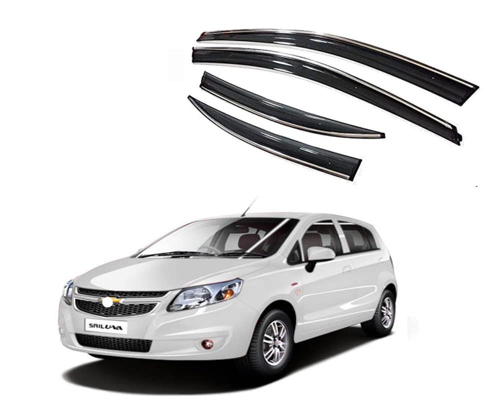 Auto E-Shopping Chromeline Silverline Door Rain Visor Wind Deflector Compatible for Chevrolet Sail UVA Set of 4 Pieces