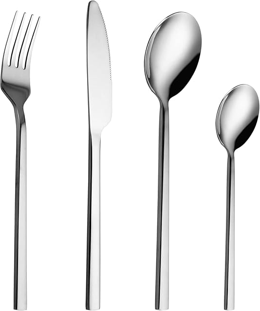 Cutlery Set, 24 Piece Stainless Steel Flatware Set Including Knives Forks Spoons Teaspoons Cutlery Set for 6 People, Mirror Polish Finish, Dishwasher Safe, Multipurpose Use for Home Restaurant Hotel