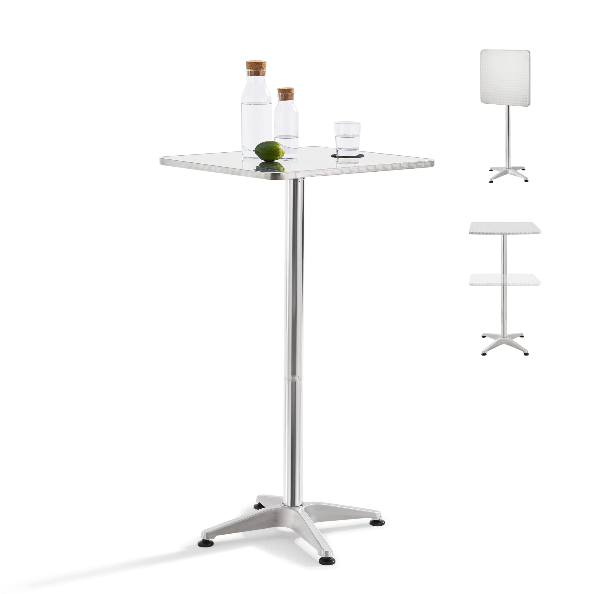 [en.casa] Tavolo Alto da Bar ad Altezza Regolabile 75/115 cm Tavolino da Bistrot con Piano Quadrato Ribaltabile 60x60 cm da Esterno e Interno - Colore Argento
