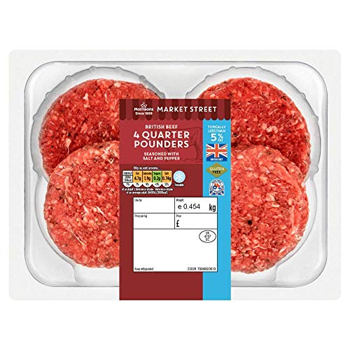 Morrisons 4 Beef Burgers 5% Fat 454g
