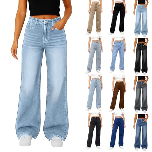 Wide Leg Jeans Woman High Waisted Baggy Jeans Stretchy Straight Leg Jean Tummy Control Boyfriend Tall Jean