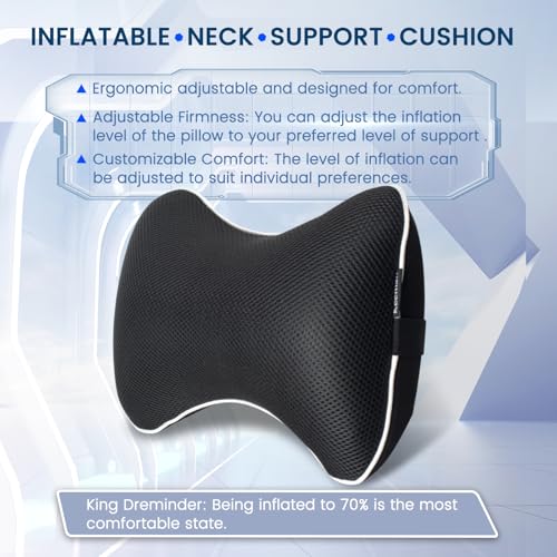 Image of Keemall Inflatable Car Neck Pillow, Soft Headrest Inflatable Car Pillow for Driving Seat with Adjustable Strap, Comfortable Ergonomic Design Neck Support and Breathable Washable Cover