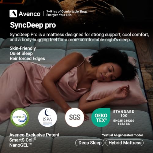 Avenco 12 Inch Queen Hybrid Mattress, Queen Size Mattress with Gel Infused Memory Foam and Smarts Coil Spring, Targeted Support & Pressure Relief, Mattresses in a Box, CertiPUR-US Certified