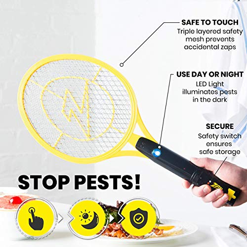 ZAP iT! Electric Fly Swatter Racket & Mosquito Zapper - High Duty 4,000 Volt Electric Bug Zapper Racket - Fly Killer USB Rechargeable Fly Zapper Indoor Safe - 2 Pack (Mini, Yellow) - Thumbnail 3