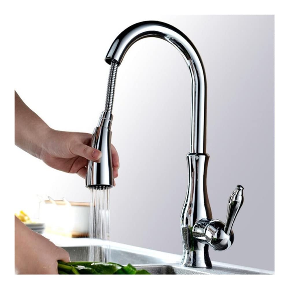 BHFPFZA PullOut Kitchen Faucet with Button Switch Flexible Hose and Easy InstallationModern Sink Mixer Tap for Effortless Cleaning and Convenience