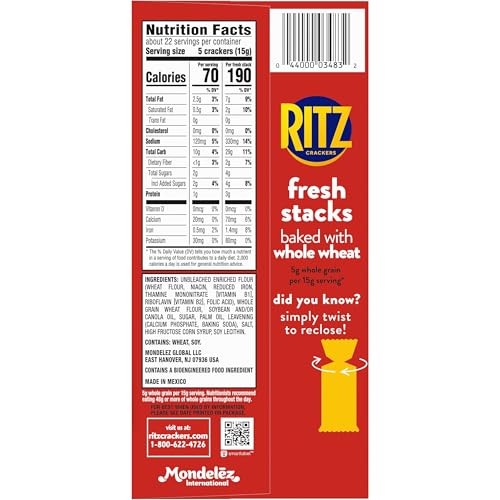 Image of RITZ Fresh Stacks Whole Wheat Crackers, Travel Snacks, 11.6 oz (8 Multi Snack Packs)