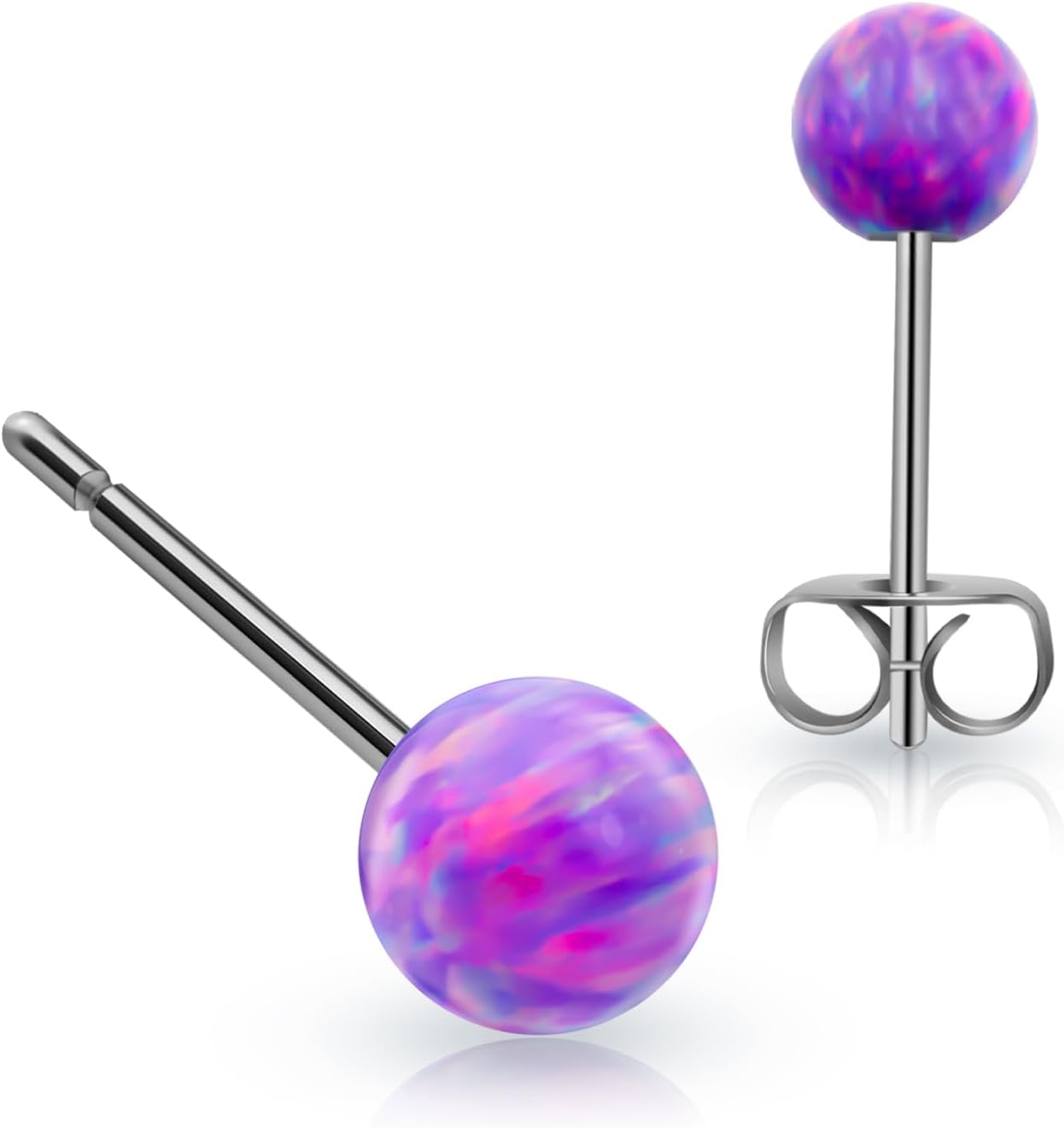 XUU Titanium Opal Stud Earrings,Hypoallergenic 20G Earrings for Sensitive Ears, Multi-Color Options Available,4mm/5mm Stud Jewelry,1 Pair - Image 2