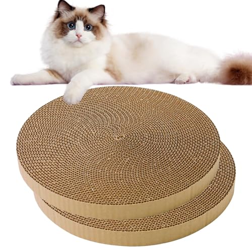 Round Cat Scratcher Refill 10 Inch Cat Scratching Board for Indoor Cats Cardboard Cat Scratcher Pads Circle Replacement Double-Sided (2 PCS)