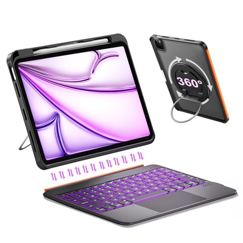 Image of iPad Keyboard Case for Air 13 inch (M4 /M3 /M2, 2026 /2025 /2024), Pro 12.9 6 /5 /4 /3rd Gen, Magnetic Detachable Bluetooth Keyboard, Multi-Touch Trackpad, 360 Adjustable Stand, Backlit, Pencil Holder(Black)