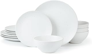 Famiware Moon Dinnerware Sets for 4, 12 Piece Stoneware Plates and Bowls Sets with Speckled Design, Matte Dish Set, Microw...
