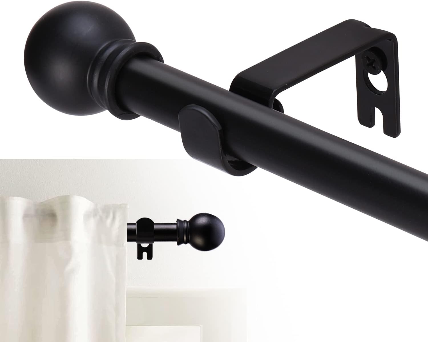 5/8 inch Decorative Curtain Rods Set with Brackets for windows 48 to 84-93 inch, Matte Black Splicing Heavy Duty Metal