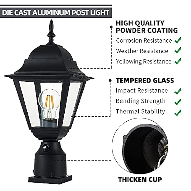 Outdoor Post Light Lamp Post Light Fixture Post Lantern Matte Black 16.5in