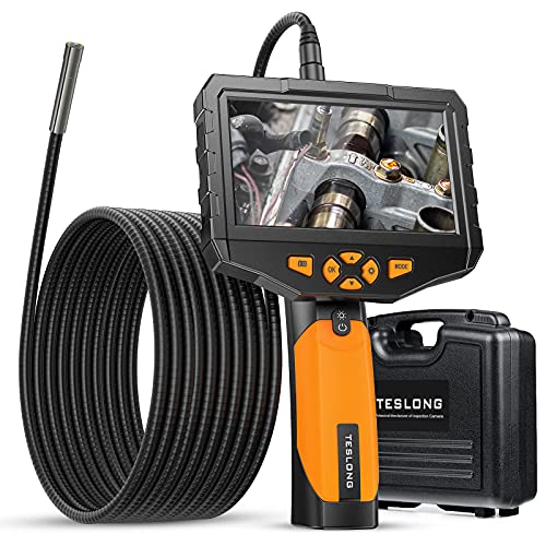 Industrial Endoscope Camera, Teslong Borescope Inspection Camera with Light, Automotive Scope Camera with 16.5ft Flexible Probe, Home Waterproof Bore Fiber Optic Camera Snake for Sewer(5″ IPS Screen)